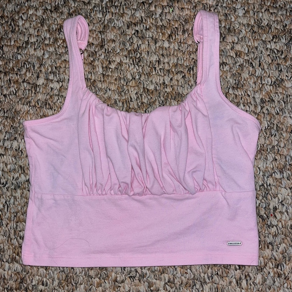 Hollister Baby Pink Ruched Front Cropped Tank Top With Adjustable Straps